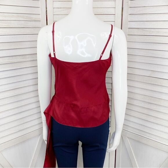 DStudio Silk Beaded Sash Tie Sleeveless Blouse Maroon Red 6 - Picture 5 of 12